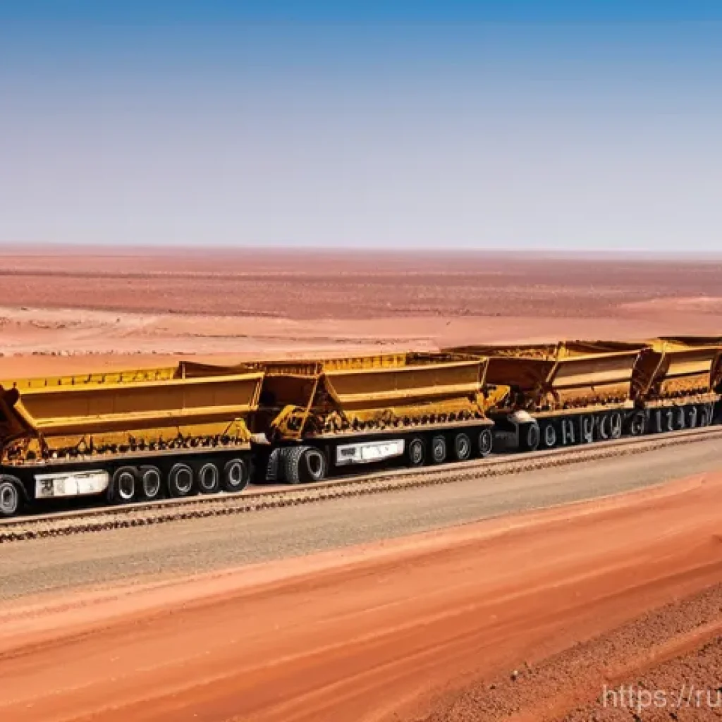 모리타니 광업 자원 - **Prompt for Iron Ore Mining in Mauritania:**
"A vast, panoramic view of an industrial iron ore ...