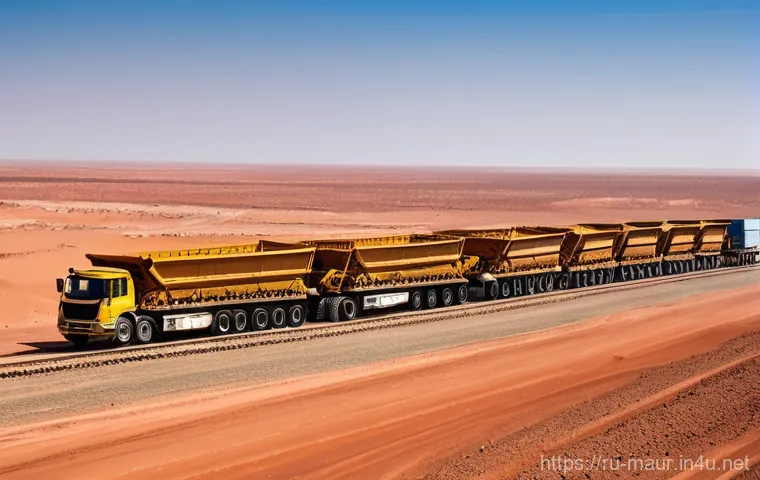 모리타니 광업 자원 - **Prompt for Iron Ore Mining in Mauritania:**
"A vast, panoramic view of an industrial iron ore ...