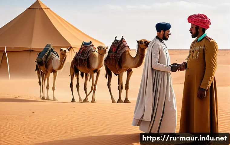 모리타니 서부 사하라 문제 - A detailed historical scene depicting the colonial era in Northwest Africa, showing Spanish colonial...