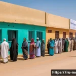 Home 21 모리타니 현대 정치 - A vibrant street scene in Nouakchott, Mauritania, depicting a diverse group of citizens actively par...